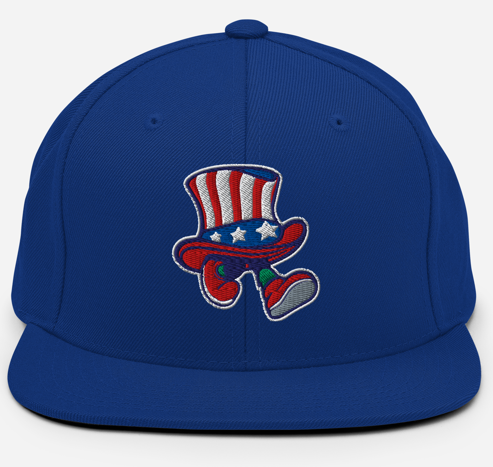 Blue snapback hat with a patriotic presidential walking hat design.